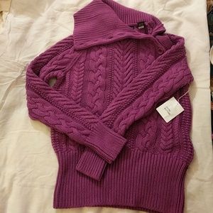 Cable knit button neck sweater